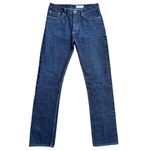 Gustin Jeans Mens Straight Selvedge Raw Finish Blue Dark Wash Button Fly
